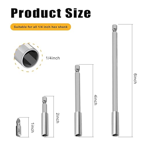 8Pcs Drill Bit Extensions, Cr-V Magnetic Drill Bit Extension Set, 1/4 Inch Hex Shank, 2/4/6 Inch Lengths, for Impact Driver w 2Pcs 2.5cm Phillips Screwdriver Bit