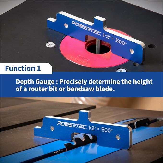 POWERTEC Router Setup Blocks Woodworking 7PC Set, Router Depth Gauge, Aluminum Routers Setup Bars, Spacer Blocks, Height Gauge Set for Table Saw, Band Saw, Measuring Bars, 2 Sets, 71579-P2