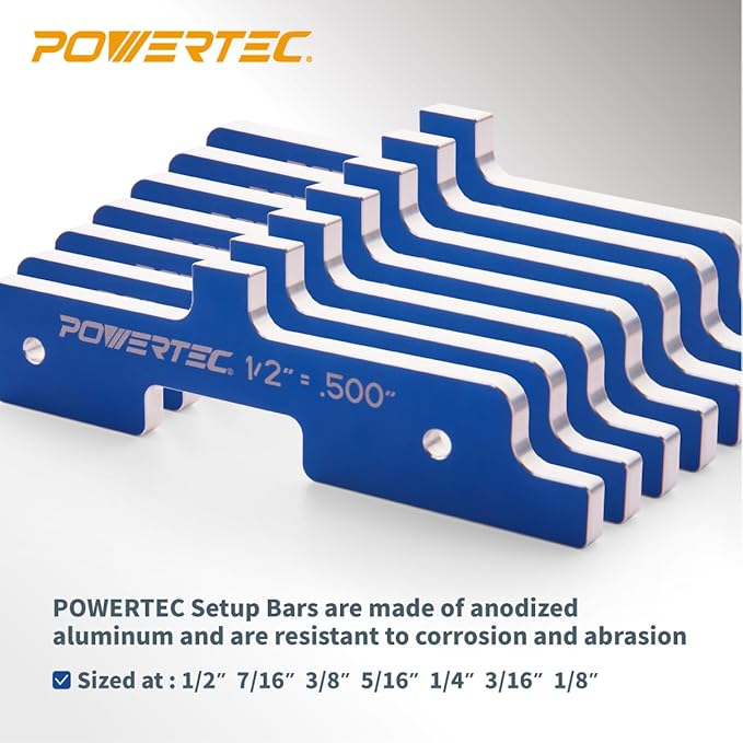 POWERTEC Router Setup Blocks Woodworking 7PC Set, Router Depth Gauge, Aluminum Routers Setup Bars, Spacer Blocks, Height Gauge Set for Table Saw, Band Saw, Measuring Bars, 2 Sets, 71579-P2