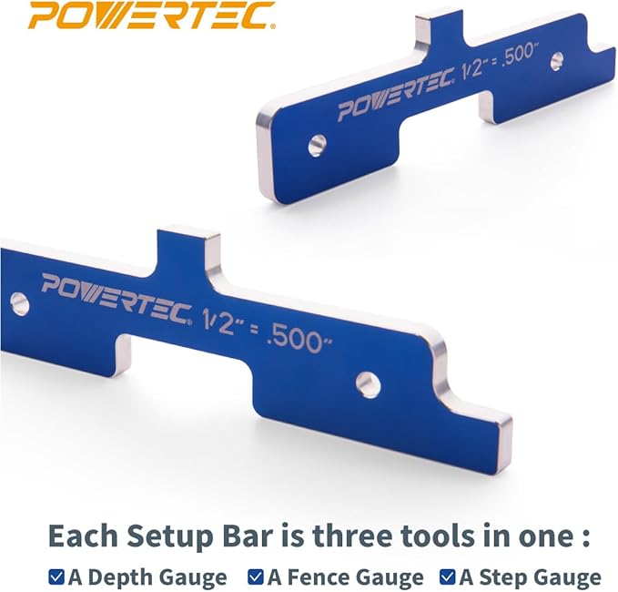 POWERTEC Router Setup Blocks Woodworking 7PC Set, Router Depth Gauge, Aluminum Routers Setup Bars, Spacer Blocks, Height Gauge Set for Table Saw, Band Saw, Measuring Bars, 3-Gauges-in-One - 71579