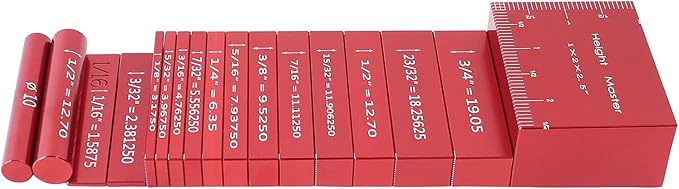 Setup Blocks Height Gauge Set, Height Master, 17pcs Precision Aluminum Setup Bars for Router and Table Saw Accessories Woodworking Set Up, 1/32" High Precision Fast Height Marked Bars,MG-049R
