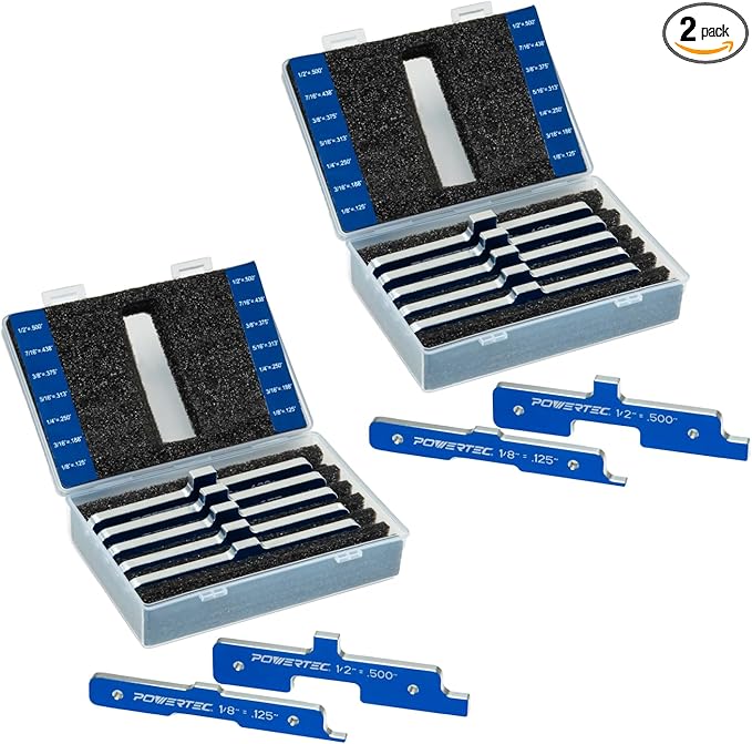 POWERTEC Router Setup Blocks Woodworking 7PC Set, Router Depth Gauge, Aluminum Routers Setup Bars, Spacer Blocks, Height Gauge Set for Table Saw, Band Saw, Measuring Bars, 2 Sets, 71579-P2