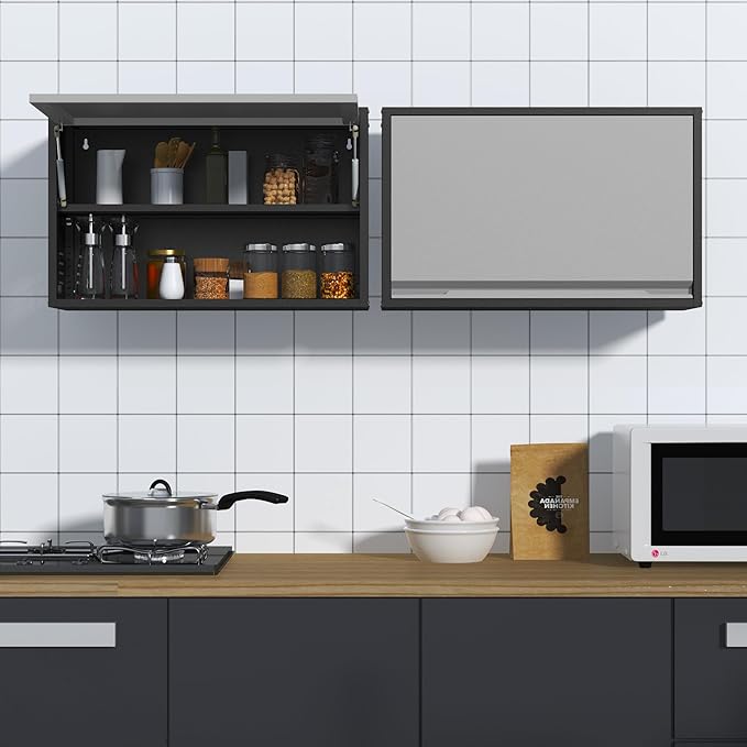 Coolsun Metal Wall Cabinet, Garage Wall Cabinet with Up-Flip Door, 19.7" H Wall Mounted Metal Storage Cabinet for Kitchen,Garage,Basement,Ware House Assembly Required (Black Gray 31.5" W)
