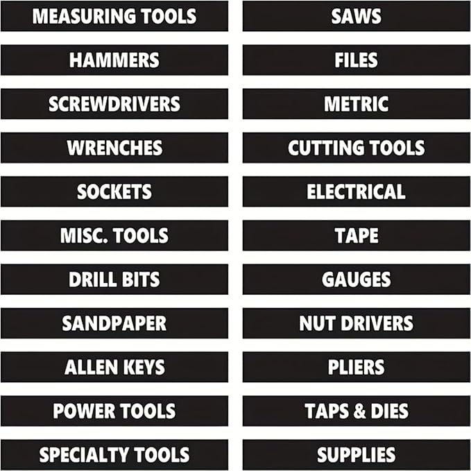 220 Pcs Sticker Tool Box Labels – Pre-Printed Tool Chest Drawer Organizer Markers, Black & White High Contrast Identification Tags for Mechanics, Garage Storage & Rolling Cabinets (10 Sheets)