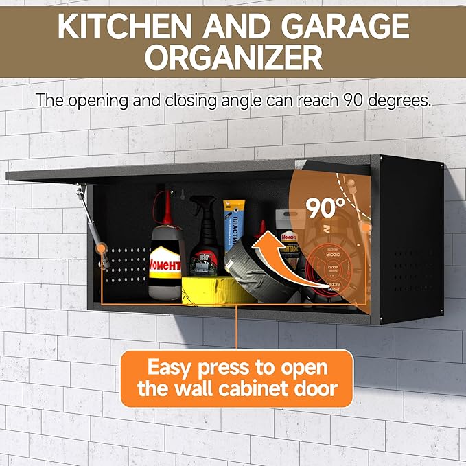 Coolsun Metal Wall Cabinet, Garage Wall Cabinet with Up-Flip Door, 31.5" W Wall Mounted Metal Storage Cabinet for Kitchen,Garage,Basement,Ware House Assembly Required (Black)