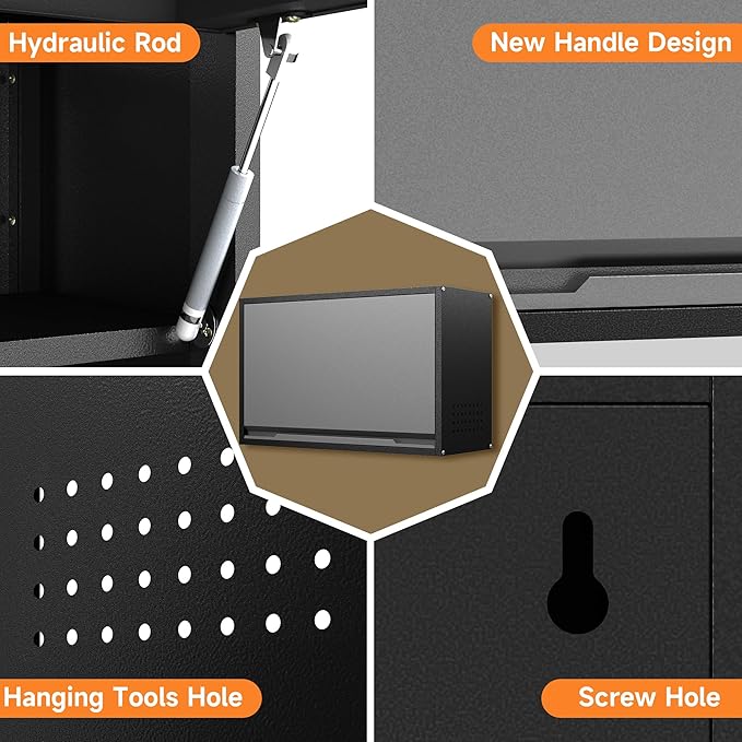 Coolsun Metal Wall Cabinet, Garage Wall Cabinet with Up-Flip Door, 19.7" H Wall Mounted Metal Storage Cabinet for Kitchen,Garage,Basement,Ware House Assembly Required (Black Gray 31.5" W)
