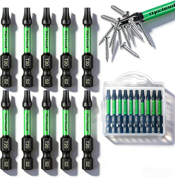 T20 Impact Screwdriver Bit Set, 10 Pieces 2”S2 Steel Magnetic #20 Torx Tips Power Driver Bit Set with Organizer Case