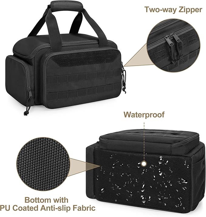 12-Inch Tool Bag with Anti-friction Bottom, Hand Tool Storage Organizer Bag for Men, Tactical Range Bag, Multi-purpose Work Tote for Repairman, Electrician, Carpenters, Handyman, Black