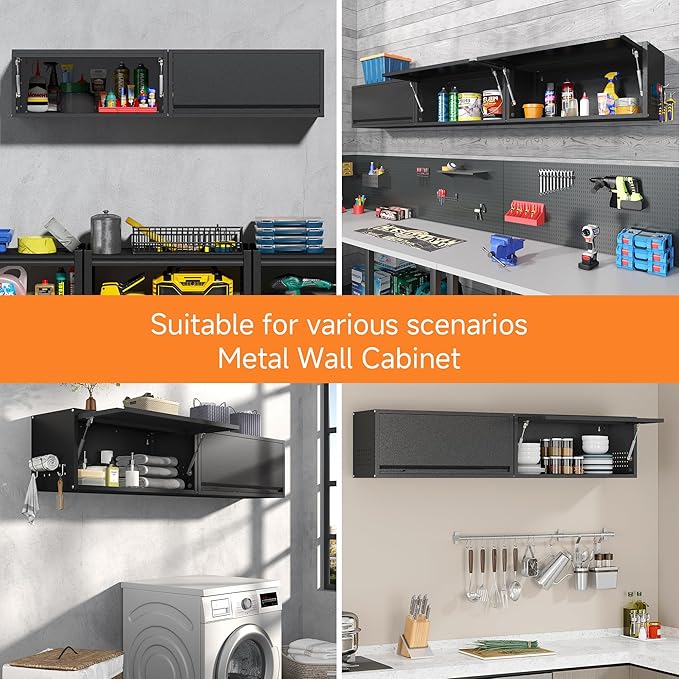 Coolsun Metal Wall Cabinet, Garage Wall Cabinet with Up-Flip Door, 31.5" W Wall Mounted Metal Storage Cabinet for Kitchen,Garage,Basement,Ware House Assembly Required (Black)