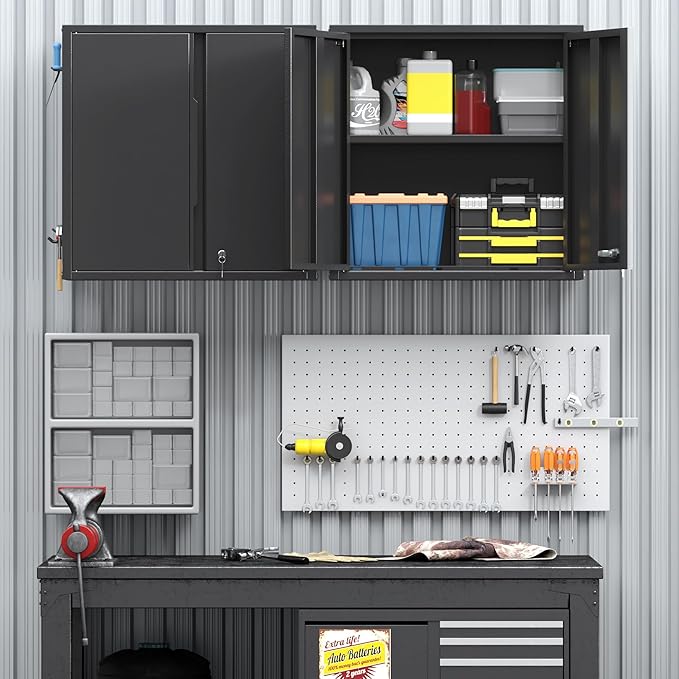 Coolsun Garage Wall Cabinet, 26" H Metal Wall Cabinet with Lockable Doors and Adjustable Shelf, Wall Mounted Metal Storage Cabinets for Garage Assembly Required (26" H Black)