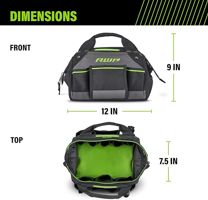 AWP Tool Bags, Premium Tool Bag, Black, Durable Tool Tote, for Professionals and Contractors