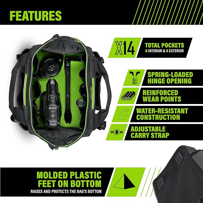 AWP Tool Bags, Premium Tool Bag, Black, Durable Tool Tote, for Professionals and Contractors